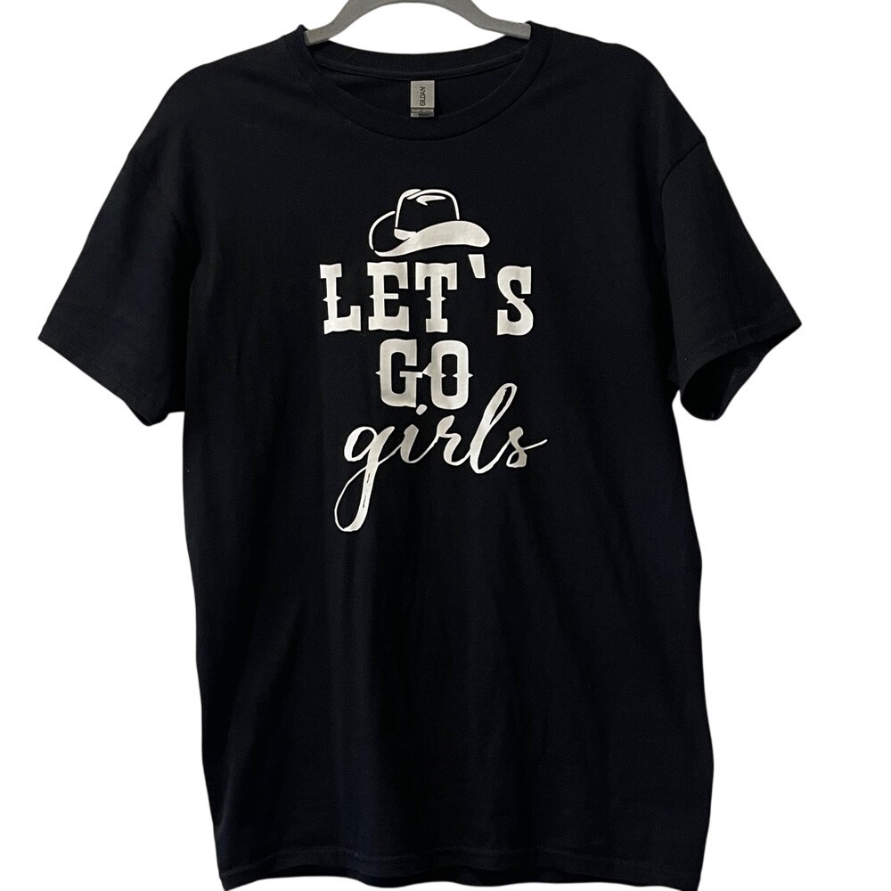 Gildan‎ Women's Black Cowgirl Lets Go Girls Nashville T Shirt Medium